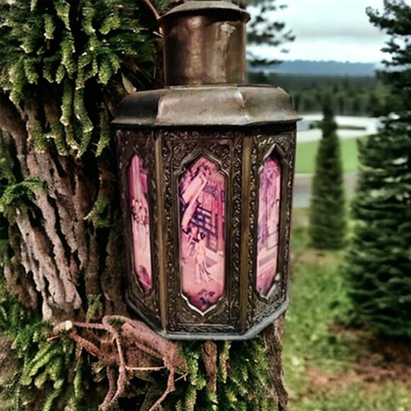 Antique Chinese Shantou Teapot & Tea Caddy-Lithograph Glass Panels-Metal-Asian - Picture 3 of 14